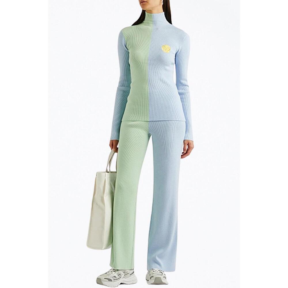 NEW HELMSTEDT awa ribbed-knit turtleneck top in green/blue